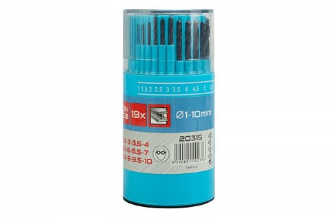 Sada HSS vrtáků 1-10mm (po 0.5mm) 19ks válec-plast