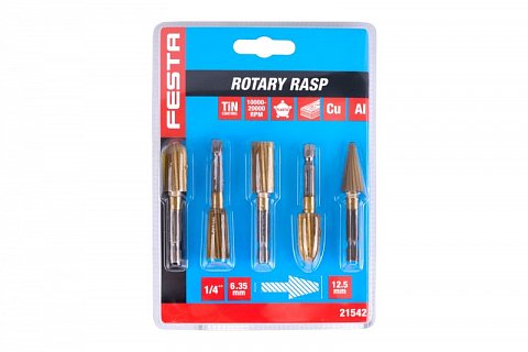 Sada rotační rašple FESTA 5ks TiN šestihranná stopka 1/4