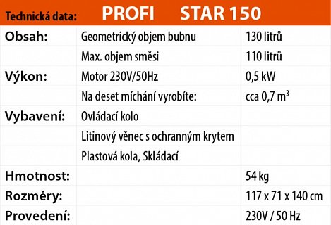Míchačka LESCHA Star 150 125l 230V WS FR