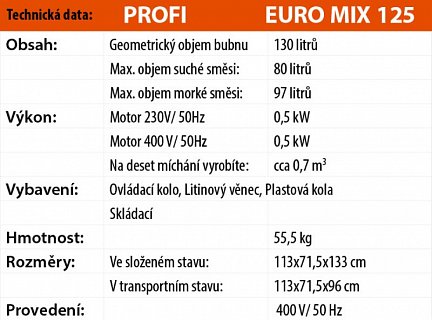 Míchačka LESCHA EUROMIX 125l 400V DS HR