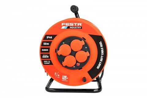 Kabel prodlužovací na bubnu venkovní FESTA INDUSTRY 3x1.5mm 25m 230V max 3680W 4 zásuvky guma IP44