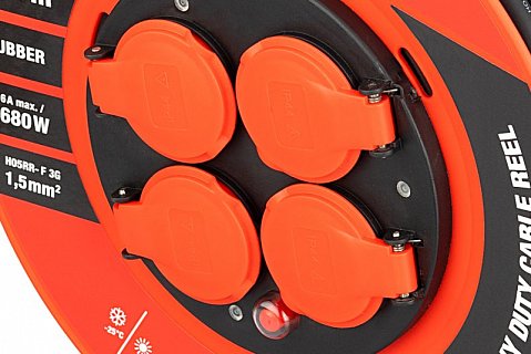 Kabel prodlužovací na bubnu venkovní FESTA INDUSTRY 3x1.5mm 25m 230V max 3680W 4 zásuvky guma IP44