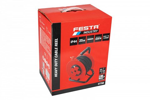 Kabel prodlužovací na bubnu venkovní FESTA INDUSTRY 3x1.5mm 25m 230V max 3680W 4 zásuvky guma IP44