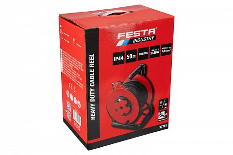 Kabel prodlužovací na bubnu venkovní FESTA INDUSTRY 3x1.5mm 50m 230V max 3680W 4 zásuvky guma IP44