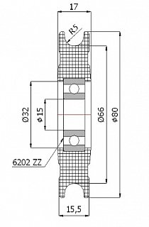 Samostatné pojezdové kolo pro brány a vrata - A35.080x15/17-15 R5 60kg