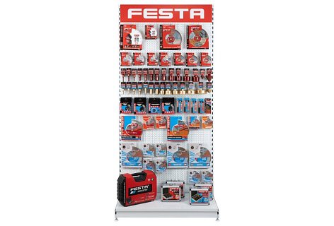 Stojan FESTA osazený - řezné a brusné diamantové kotouče na dlažbu, diamantové korunky