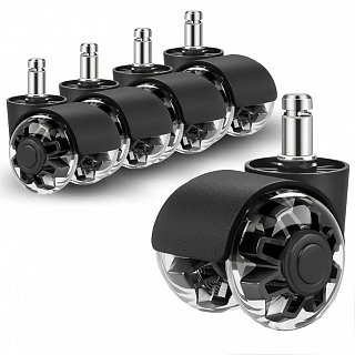 SET 5ks - Kolečka pro židle gumové SOFT-BLACK průměr 50mm - čep 11mm