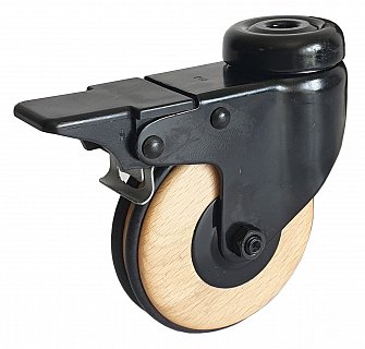 Designové kolečko WOOD otočné průměr 75mm s brzdou - na šroub