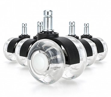 SET 5ks - Kolečka pro židle PRŮHLEDNÉ průměr 50mm - čep 11mm