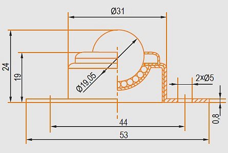 Kuličková jednotka pro plochou montáž - 19mm - 20kg