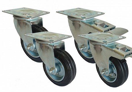 Gumová kolečka černá - průměr 125mm - 2ks otočné 2ks otočné s brzdou