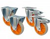 Gumová kolečka oranžová - průměr 125mm - 2ks pevné 2ks otočné s brzdou